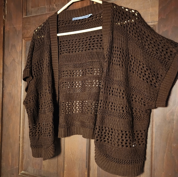 NY Collection Open Knit Short Sleeve Sweater Cardigan - Picture 5 of 5